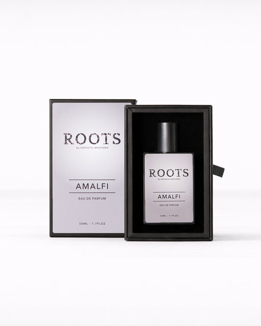 Amalfi Eau de Parfum bottle with citrus and woody notes by ROOTS