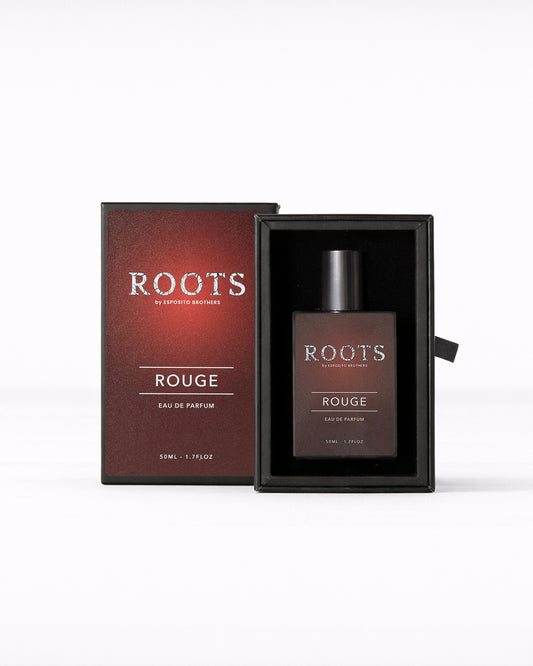 Rouge Eau de Parfum bottle with luminous depth by ROOTS London